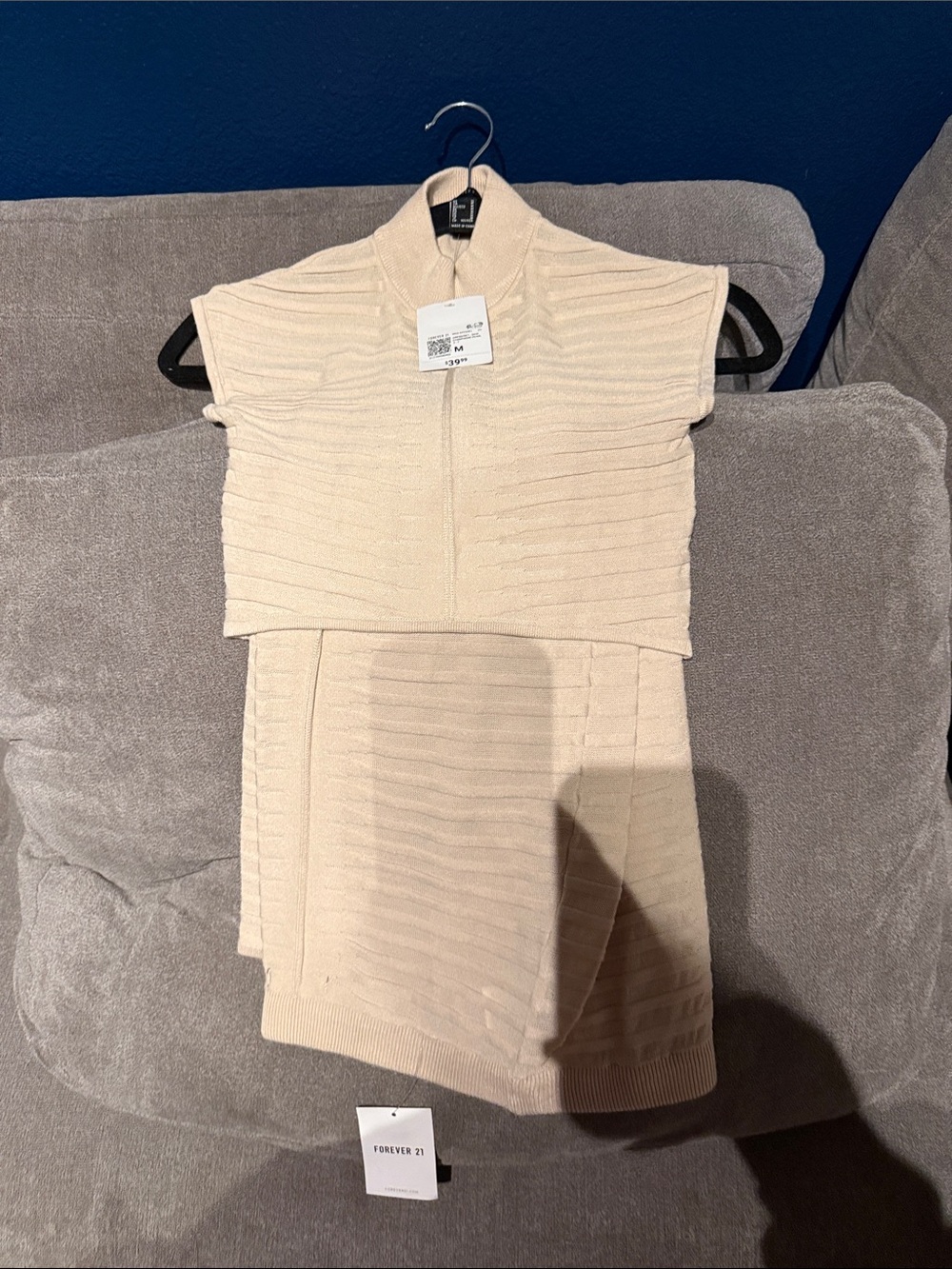 Forever 21 Cream Ribbed Knit Skirt Set - Neutral Cream Tone